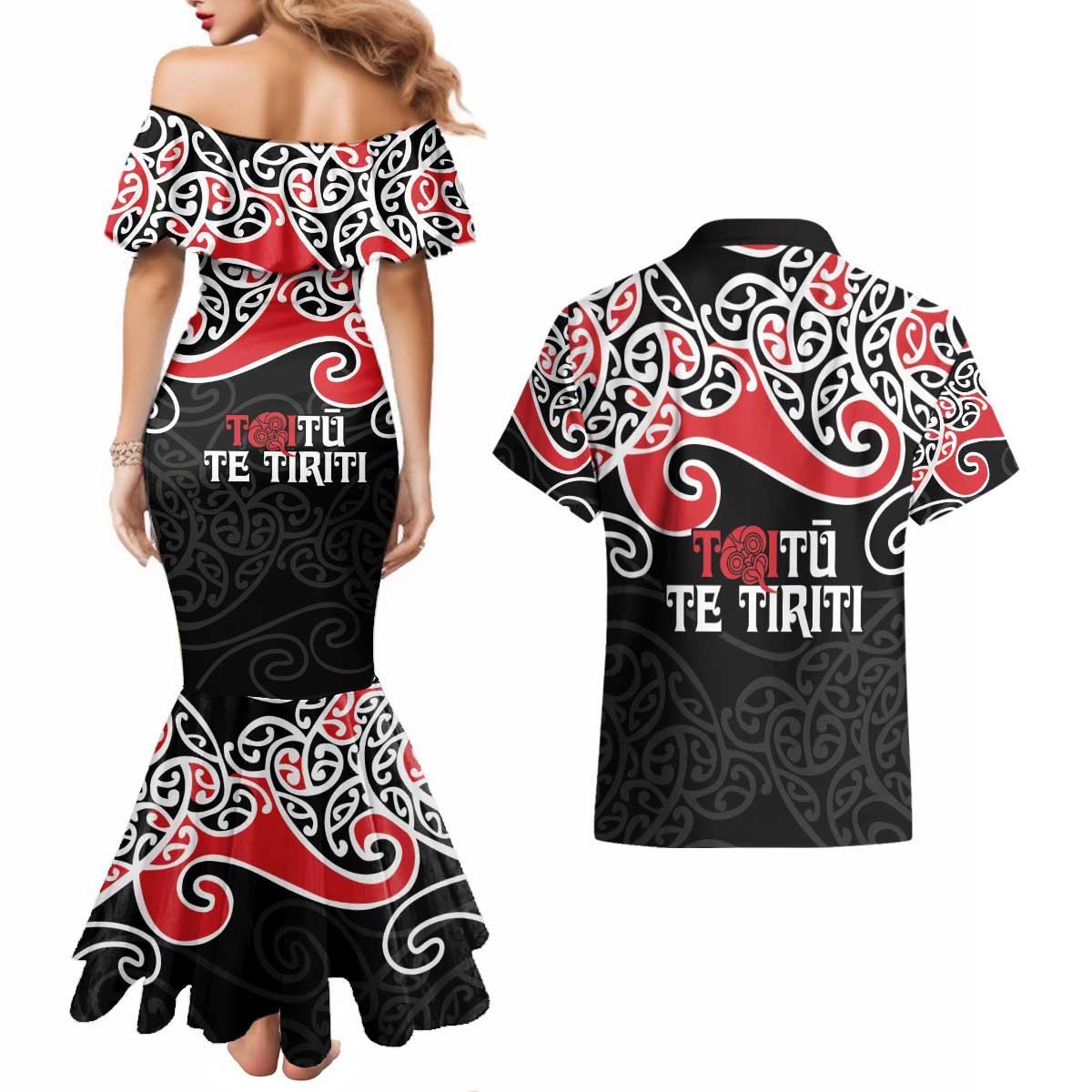 Aotearoa Toitu Te Tiriti Couples Matching Mermaid Dress and Hawaiian Shirt New Zealand Stand Together Stand Stronger LT9 - Polynesian Pride
