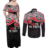 Aotearoa Toitu Te Tiriti Couples Matching Off Shoulder Maxi Dress and Long Sleeve Button Shirt New Zealand Stand Together Stand Stronger LT9 - Polynesian Pride