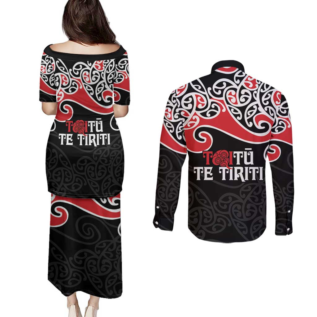Aotearoa Toitu Te Tiriti Couples Matching Puletasi and Long Sleeve Button Shirt New Zealand Stand Together Stand Stronger LT9 - Polynesian Pride