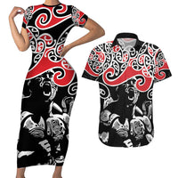 Aotearoa Toitu Te Tiriti Couples Matching Short Sleeve Bodycon Dress and Hawaiian Shirt New Zealand Stand Together Stand Stronger LT9 Black - Polynesian Pride