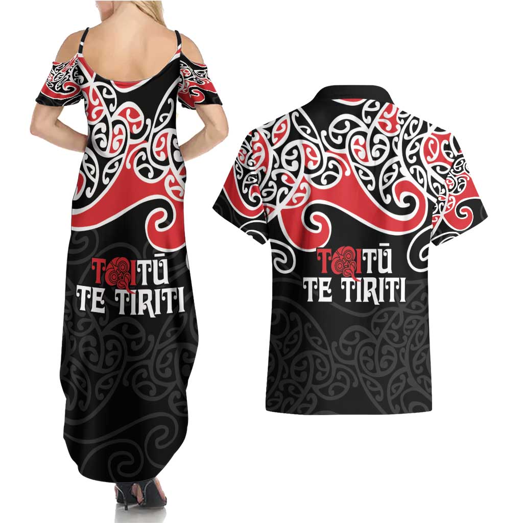 Aotearoa Toitu Te Tiriti Couples Matching Summer Maxi Dress and Hawaiian Shirt New Zealand Stand Together Stand Stronger LT9 - Polynesian Pride