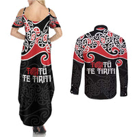 Aotearoa Toitu Te Tiriti Couples Matching Summer Maxi Dress and Long Sleeve Button Shirt New Zealand Stand Together Stand Stronger LT9 - Polynesian Pride
