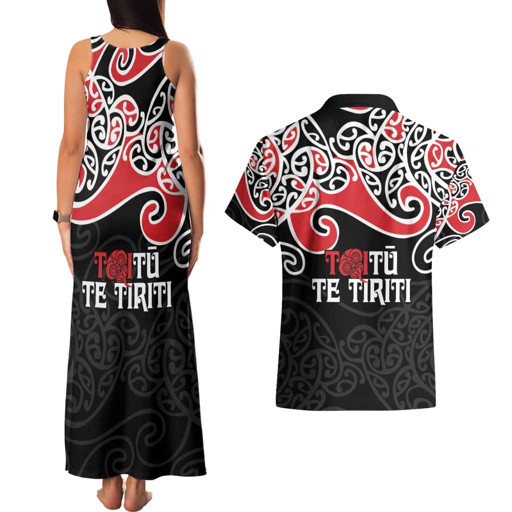 Aotearoa Toitu Te Tiriti Couples Matching Tank Maxi Dress and Hawaiian Shirt New Zealand Stand Together Stand Stronger LT9 - Polynesian Pride