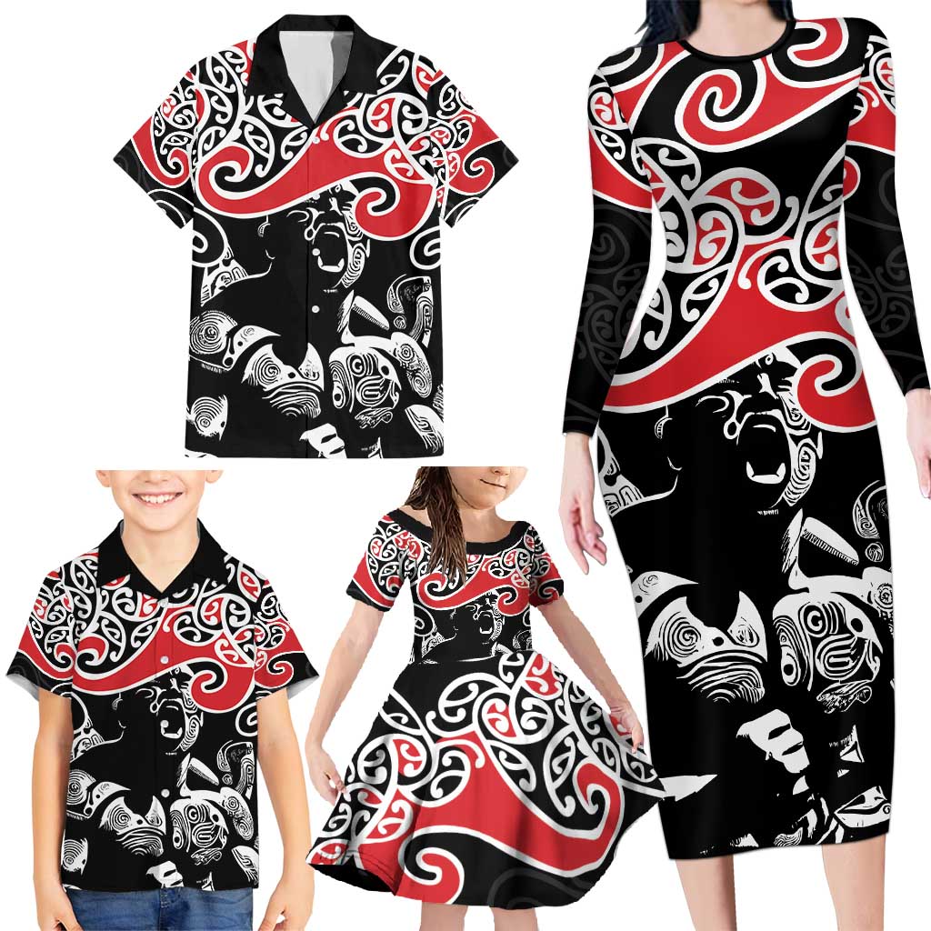 Aotearoa Toitu Te Tiriti Family Matching Long Sleeve Bodycon Dress and Hawaiian Shirt New Zealand Stand Together Stand Stronger LT9 - Polynesian Pride
