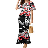 Aotearoa Toitu Te Tiriti Family Matching Mermaid Dress and Hawaiian Shirt New Zealand Stand Together Stand Stronger LT9 Mom's Dress Black - Polynesian Pride