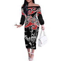 Aotearoa Toitu Te Tiriti Family Matching Off The Shoulder Long Sleeve Dress and Hawaiian Shirt New Zealand Stand Together Stand Stronger LT9 Mom's Dress Black - Polynesian Pride
