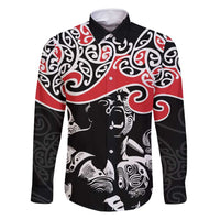 Aotearoa Toitu Te Tiriti Family Matching Off Shoulder Maxi Dress and Hawaiian Shirt New Zealand Stand Together Stand Stronger LT9 Dad's Shirt - Long Sleeve Black - Polynesian Pride
