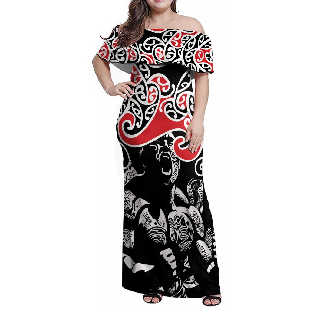 Aotearoa Toitu Te Tiriti Family Matching Off Shoulder Maxi Dress and Hawaiian Shirt New Zealand Stand Together Stand Stronger LT9 Mom's Dress Black - Polynesian Pride
