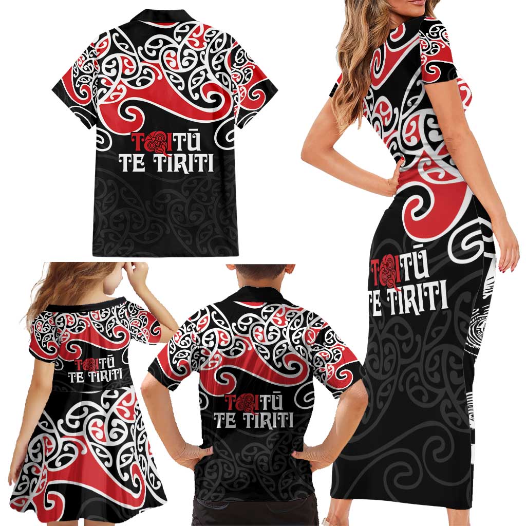 Aotearoa Toitu Te Tiriti Family Matching Short Sleeve Bodycon Dress and Hawaiian Shirt New Zealand Stand Together Stand Stronger LT9 - Polynesian Pride