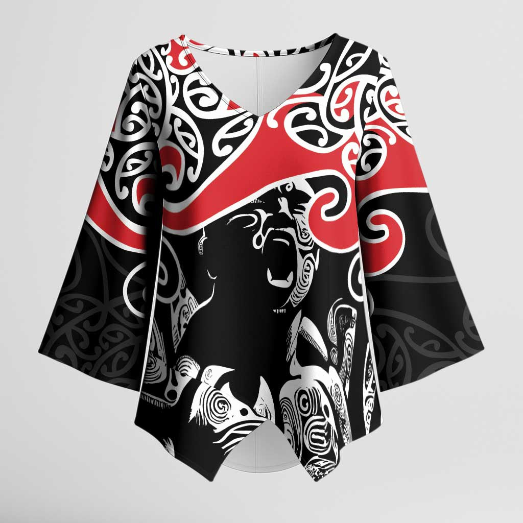 Aotearoa Toitu Te Tiriti Kimono Sleeve Blouse New Zealand Stand Together Stand Stronger LT9 Female Black - Polynesian Pride