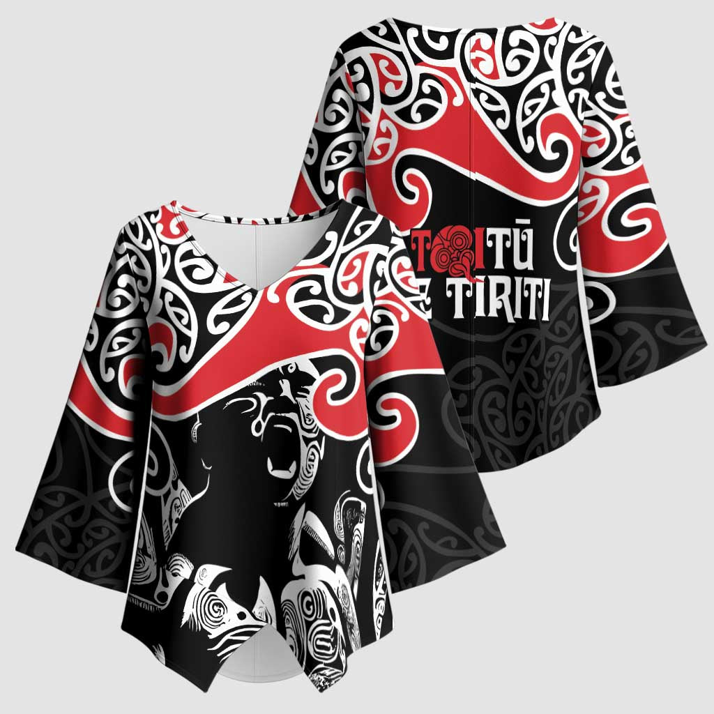 Aotearoa Toitu Te Tiriti Kimono Sleeve Blouse New Zealand Stand Together Stand Stronger LT9 - Polynesian Pride