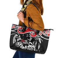 Aotearoa Toitu Te Tiriti Leather Tote Bag New Zealand Stand Together Stand Stronger LT9 Black - Polynesian Pride