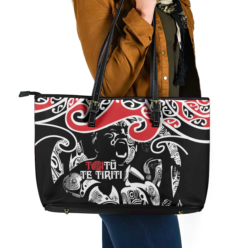 Aotearoa Toitu Te Tiriti Leather Tote Bag New Zealand Stand Together Stand Stronger LT9 - Polynesian Pride