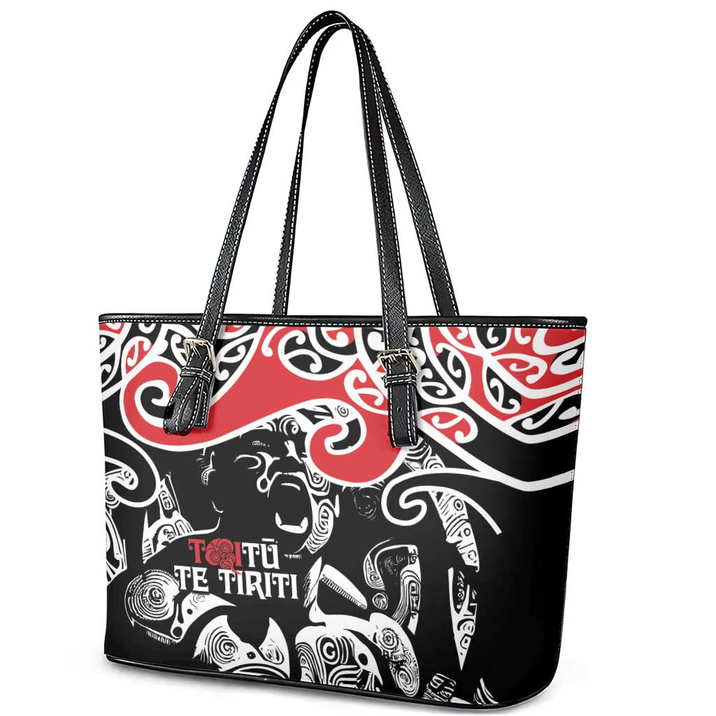 Aotearoa Toitu Te Tiriti Leather Tote Bag New Zealand Stand Together Stand Stronger LT9 - Polynesian Pride
