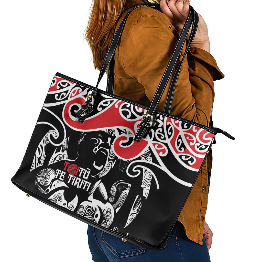 Aotearoa Toitu Te Tiriti Leather Tote Bag New Zealand Stand Together Stand Stronger LT9 - Polynesian Pride