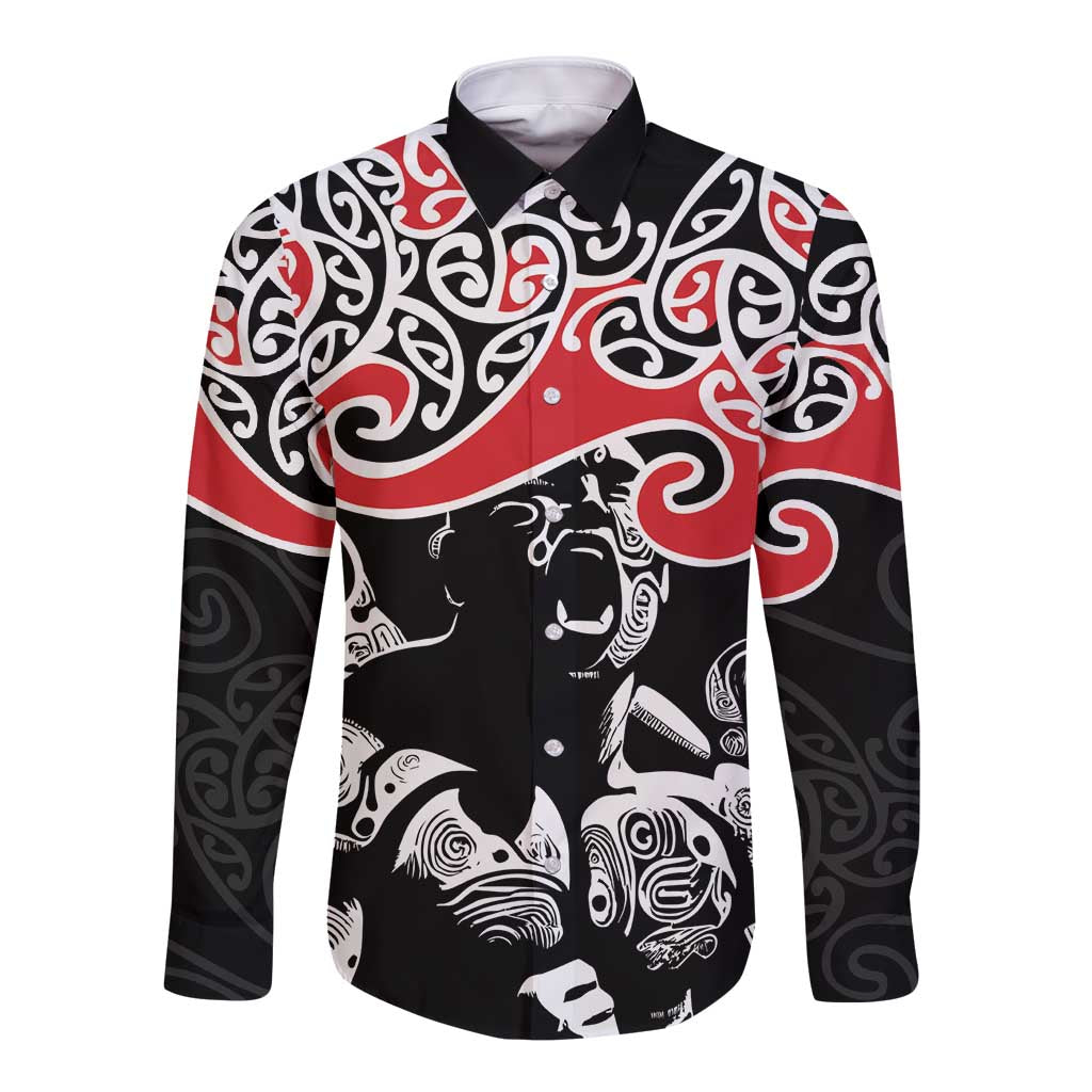 Aotearoa Toitu Te Tiriti Long Sleeve Button Shirt New Zealand Stand Together Stand Stronger LT9 Unisex Black - Polynesian Pride