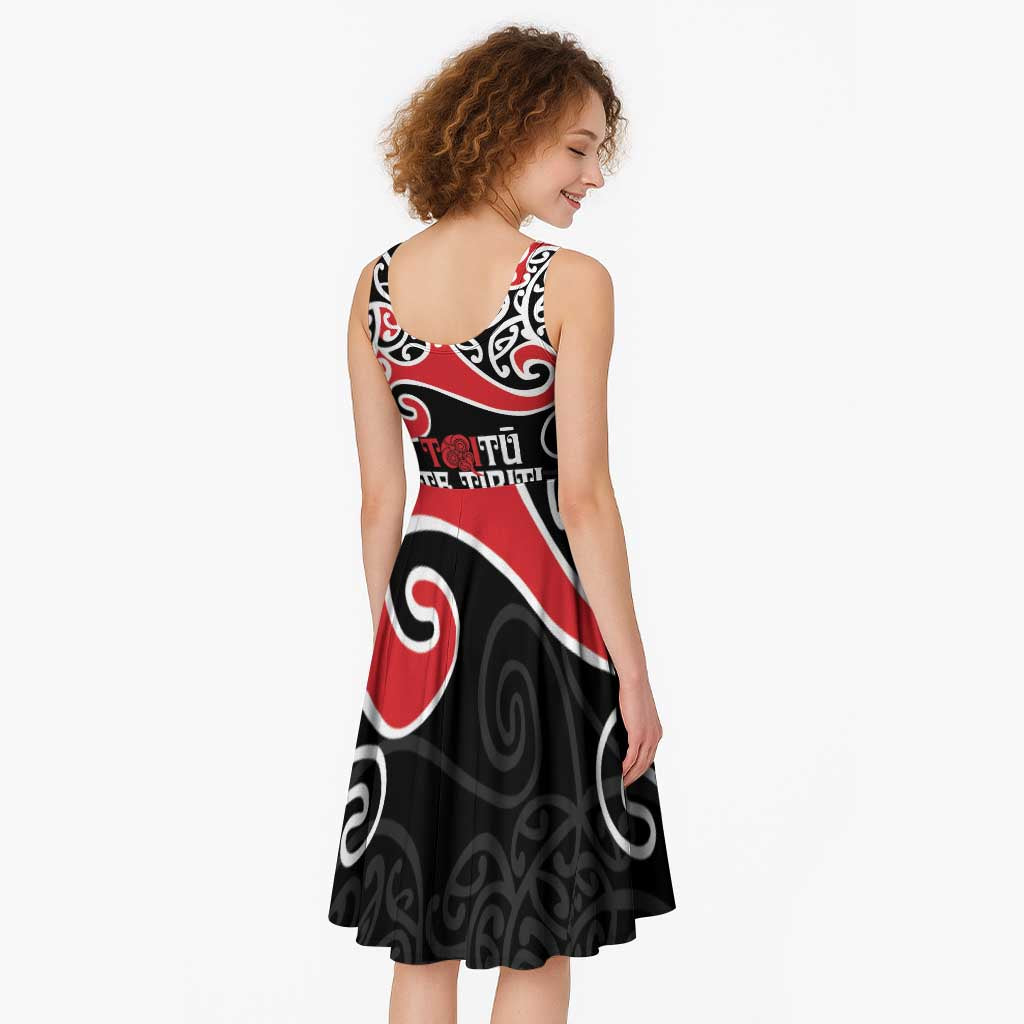 Aotearoa Toitu Te Tiriti Midi Dress New Zealand Stand Together Stand Stronger LT9 - Polynesian Pride