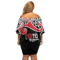 Aotearoa Toitu Te Tiriti Off Shoulder Short Dress New Zealand Stand Together Stand Stronger LT9 - Polynesian Pride