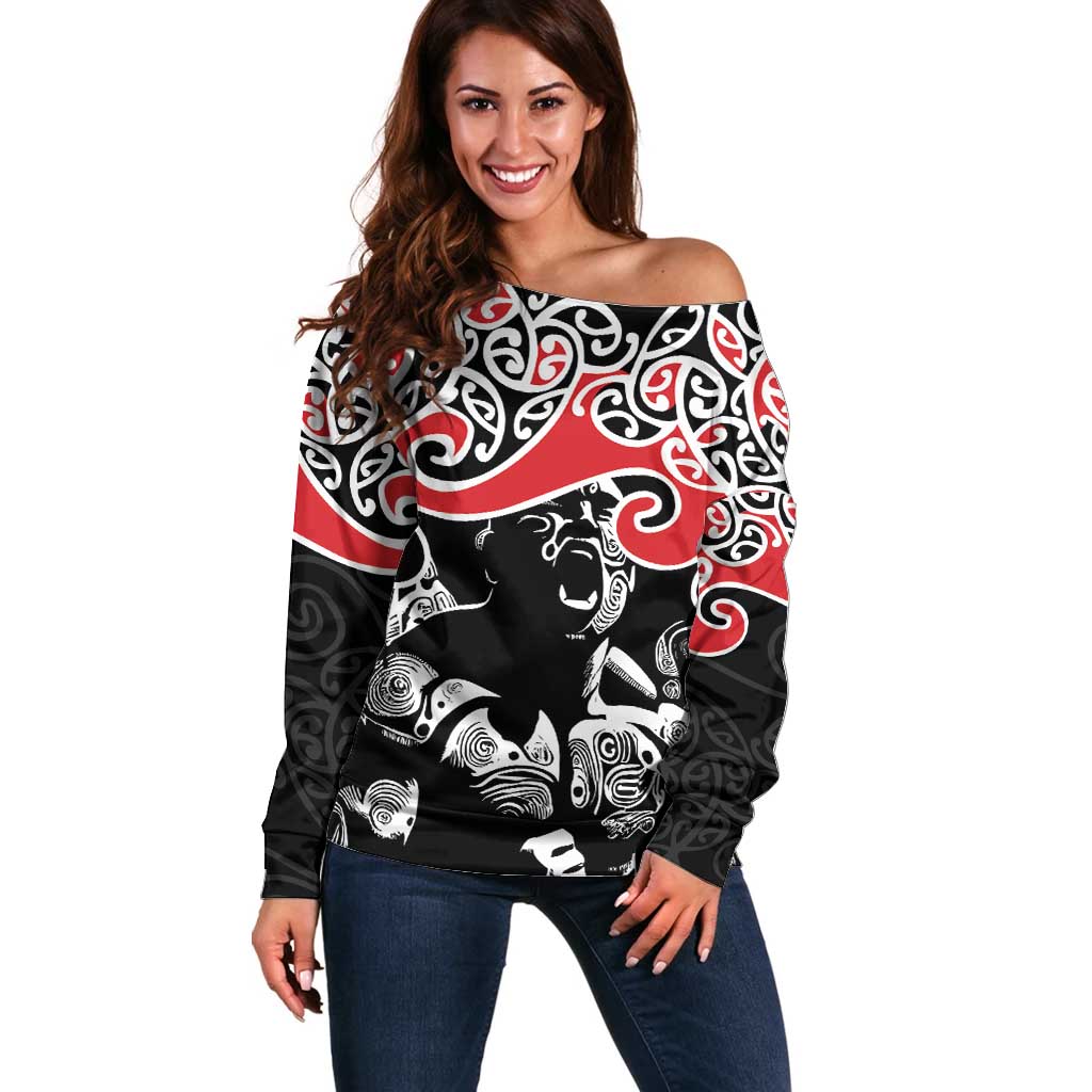 Aotearoa Toitu Te Tiriti Off Shoulder Sweater New Zealand Stand Together Stand Stronger LT9 Women Black - Polynesian Pride