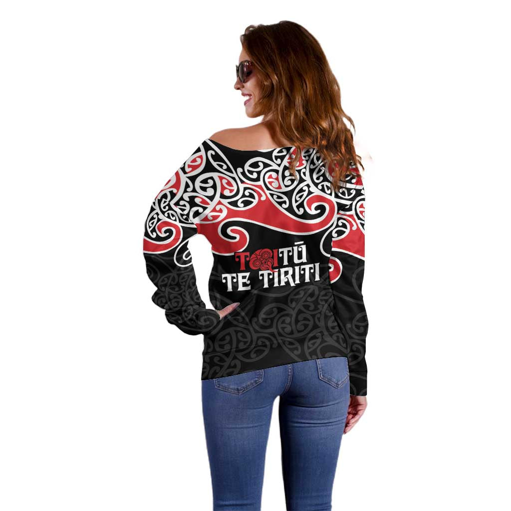 Aotearoa Toitu Te Tiriti Off Shoulder Sweater New Zealand Stand Together Stand Stronger LT9 - Polynesian Pride