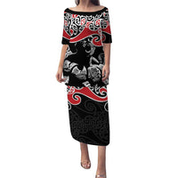 Aotearoa Toitu Te Tiriti Puletasi New Zealand Stand Together Stand Stronger LT9 Long Dress Black - Polynesian Pride