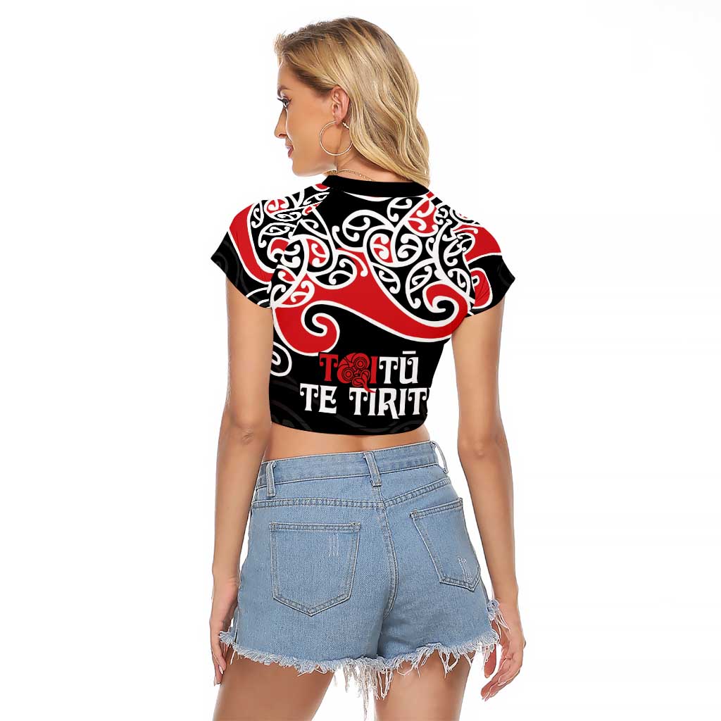 Aotearoa Toitu Te Tiriti Raglan Cropped T Shirt New Zealand Stand Together Stand Stronger LT9 - Polynesian Pride