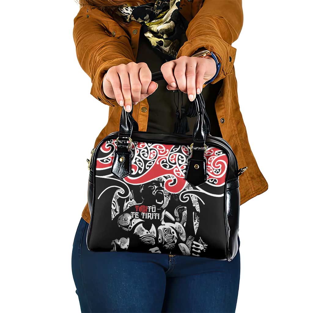 Aotearoa Toitu Te Tiriti Shoulder Handbag New Zealand Stand Together Stand Stronger LT9 One Size Black - Polynesian Pride