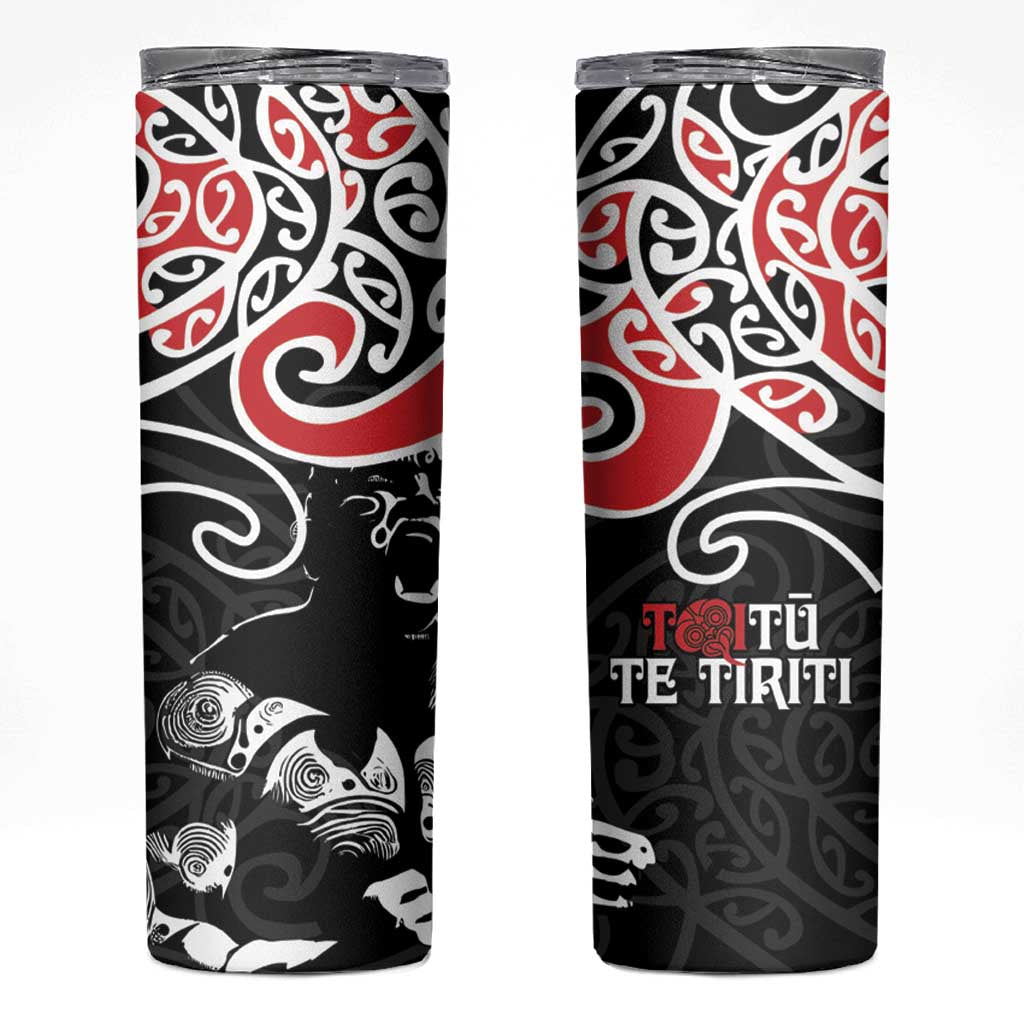 Aotearoa Toitu Te Tiriti Skinny Tumbler New Zealand Stand Together Stand Stronger LT9 Black - Polynesian Pride