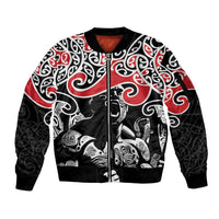 Aotearoa Toitu Te Tiriti Sleeve Zip Bomber Jacket New Zealand Stand Together Stand Stronger LT9 Unisex Black - Polynesian Pride