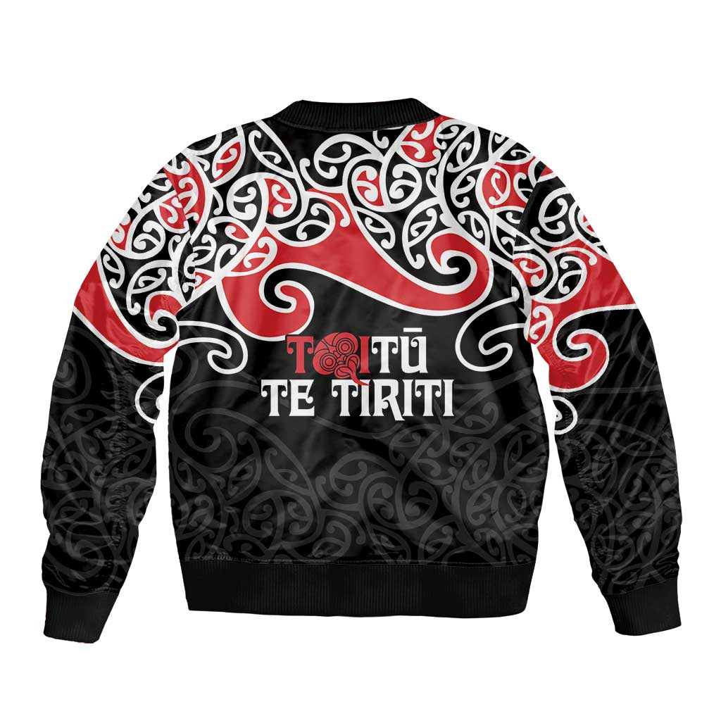 Aotearoa Toitu Te Tiriti Sleeve Zip Bomber Jacket New Zealand Stand Together Stand Stronger LT9 - Polynesian Pride
