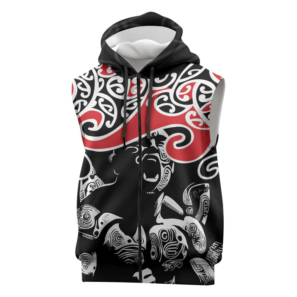 Aotearoa Toitu Te Tiriti Sleeveless Zip Hoodie New Zealand Stand Together Stand Stronger LT9 Black - Polynesian Pride
