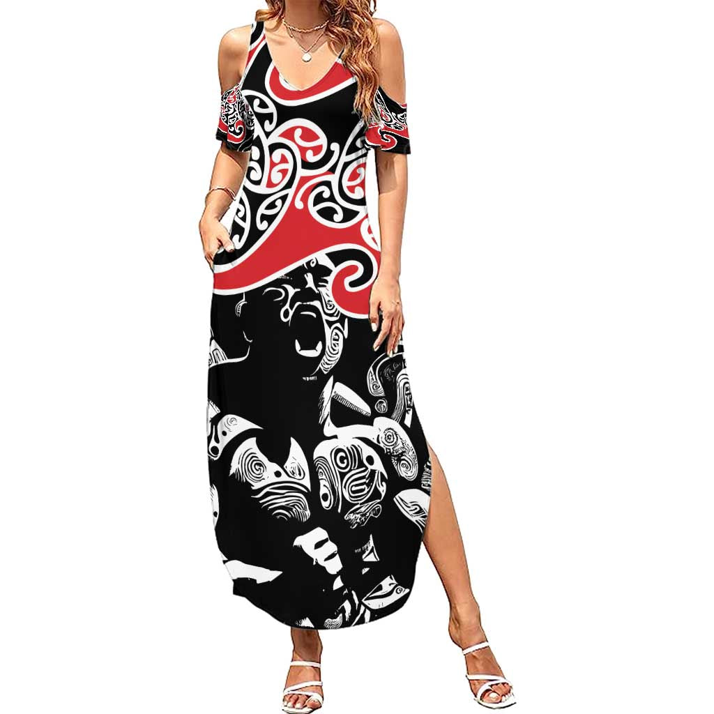 Aotearoa Toitu Te Tiriti Summer Maxi Dress New Zealand Stand Together Stand Stronger LT9 Women Black - Polynesian Pride