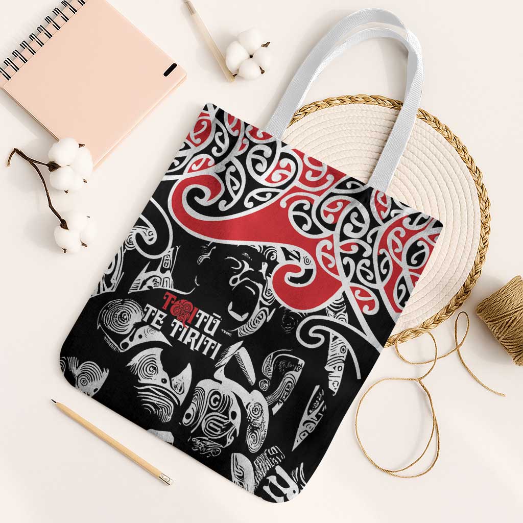 Aotearoa Toitu Te Tiriti Tote Bag New Zealand Stand Together Stand Stronger LT9 White Strap One Size Black - Polynesian Pride