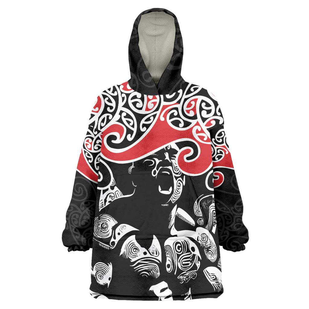 Aotearoa Toitu Te Tiriti Wearable Blanket Hoodie New Zealand Stand Together Stand Stronger LT9 One Size Black - Polynesian Pride