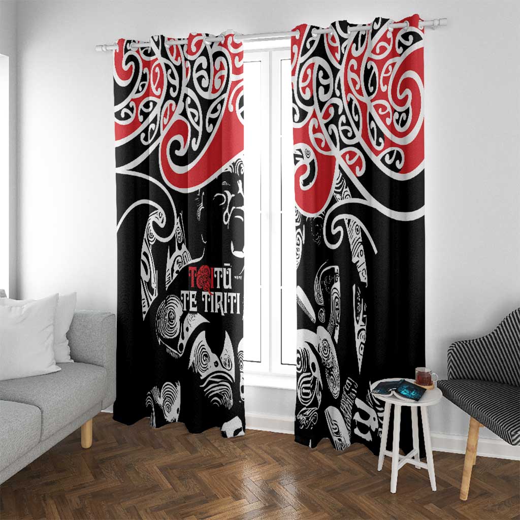 Aotearoa Toitu Te Tiriti Window Curtain New Zealand Stand Together Stand Stronger LT9 With Grommets Black - Polynesian Pride