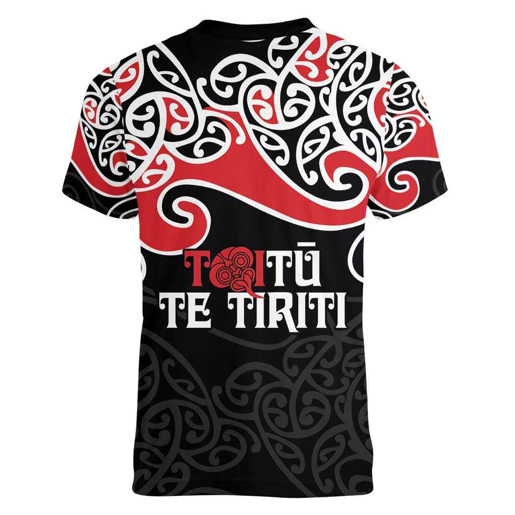 Aotearoa Toitu Te Tiriti Women V-Neck T-Shirt New Zealand Stand Together Stand Stronger LT9 - Polynesian Pride