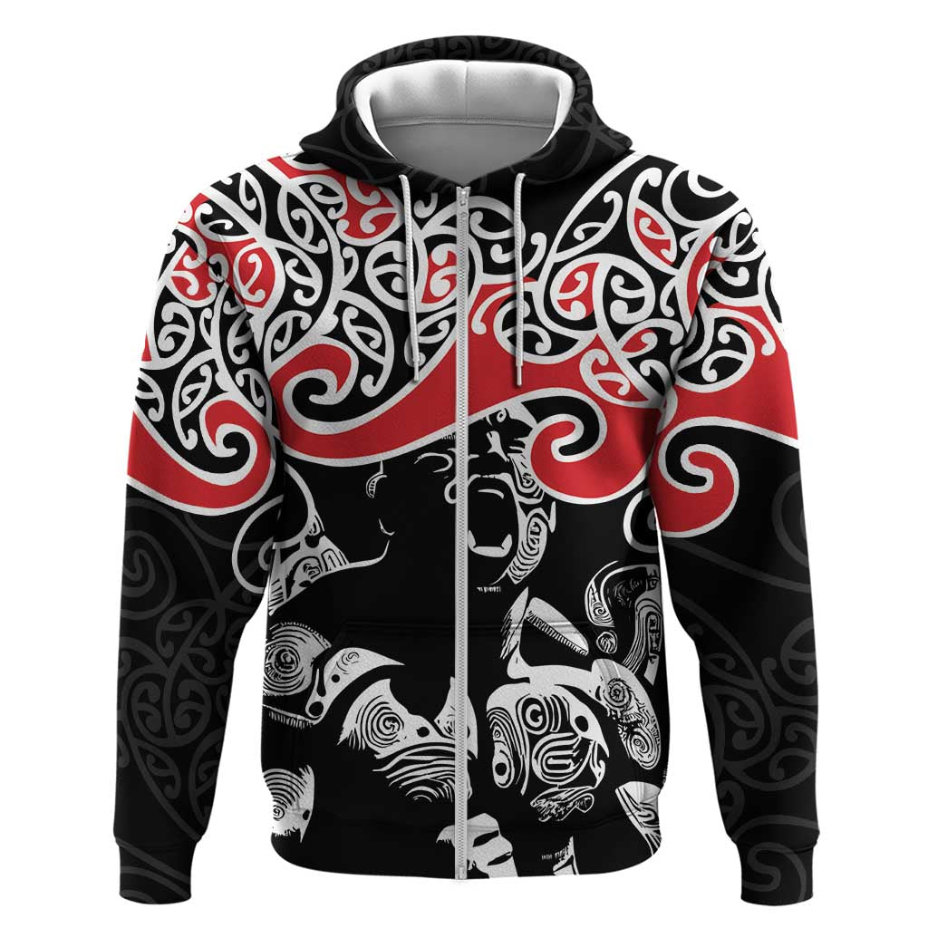 Aotearoa Toitu Te Tiriti Zip Hoodie New Zealand Stand Together Stand Stronger LT9 Zip Hoodie Black - Polynesian Pride
