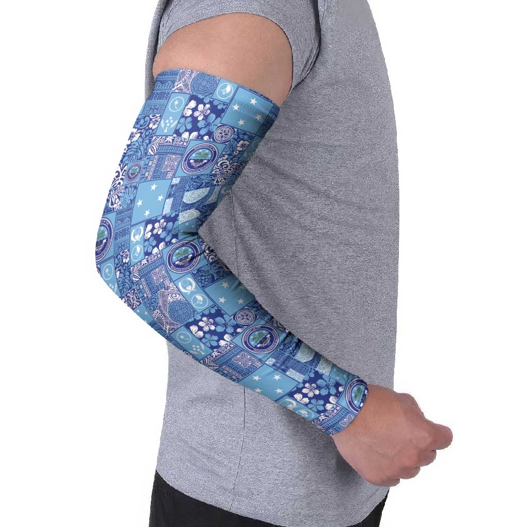 Federated States of Micronesia Merry Christmas Arm Sleeves Pacific Patchwork Xmas Vibes - Polynesian Pride
