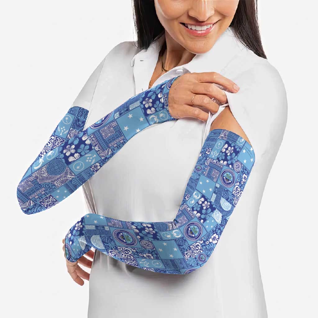 Federated States of Micronesia Merry Christmas Arm Sleeves Pacific Patchwork Xmas Vibes - Polynesian Pride