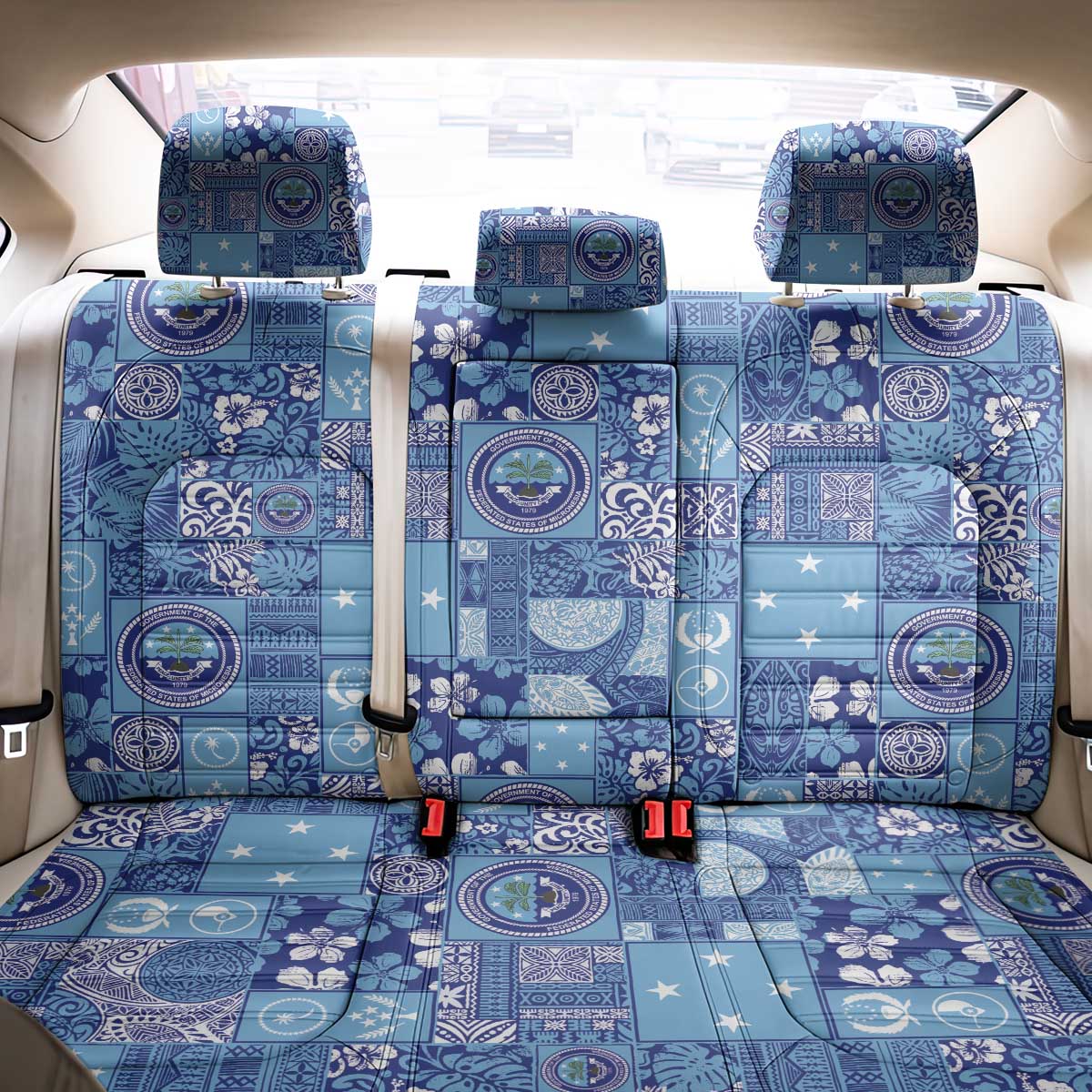 Federated States of Micronesia Merry Christmas Back Car Seat Cover Pacific Patchwork Xmas Vibes - Polynesian Pride
