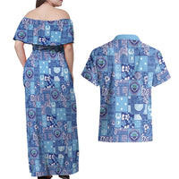 Federated States of Micronesia Merry Christmas Couples Matching Off Shoulder Maxi Dress and Hawaiian Shirt Pacific Patchwork Xmas Vibes LT9 - Polynesian Pride