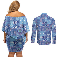 Federated States of Micronesia Merry Christmas Couples Matching Off Shoulder Short Dress and Long Sleeve Button Shirt Pacific Patchwork Xmas Vibes LT9 - Polynesian Pride