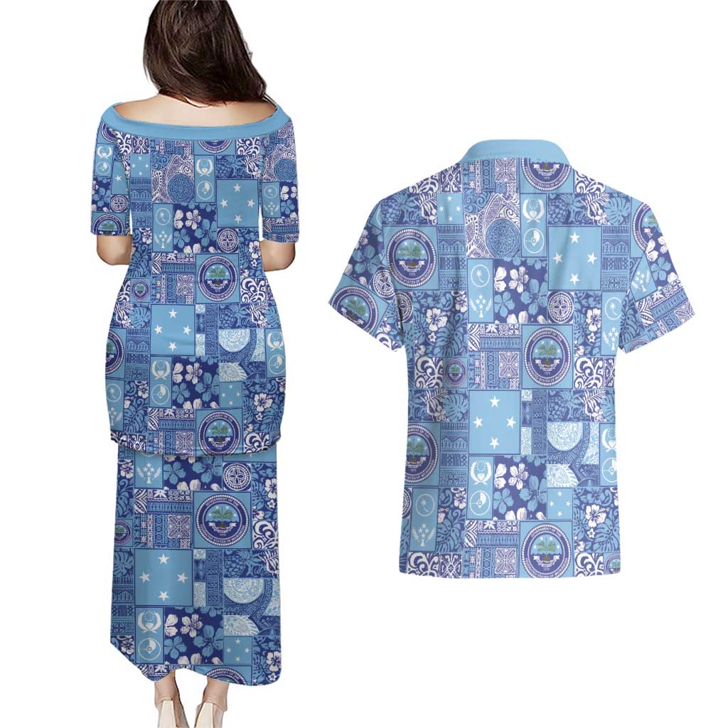 Federated States of Micronesia Merry Christmas Couples Matching Puletasi and Hawaiian Shirt Pacific Patchwork Xmas Vibes - Polynesian Pride