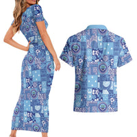 Federated States of Micronesia Merry Christmas Couples Matching Short Sleeve Bodycon Dress and Hawaiian Shirt Pacific Patchwork Xmas Vibes LT9 - Polynesian Pride