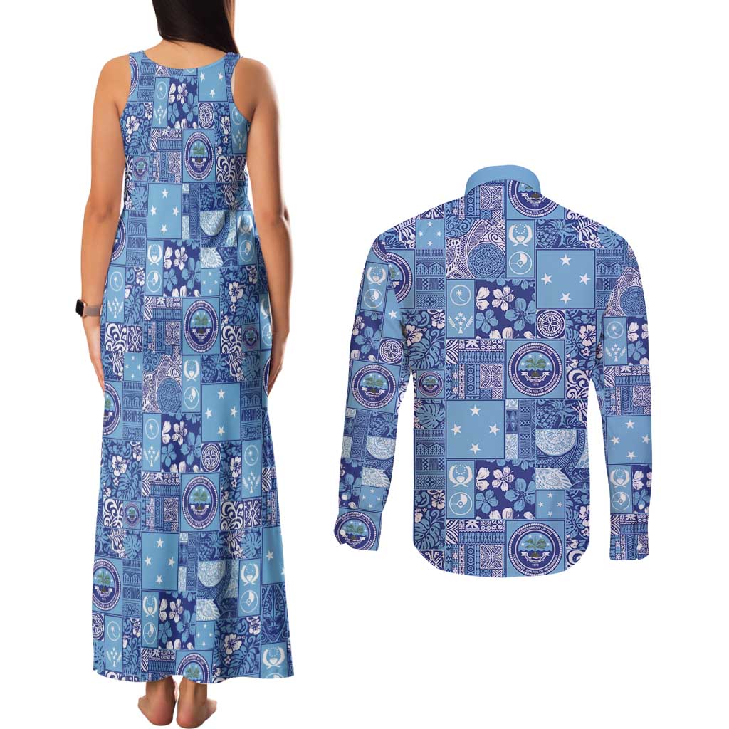 Federated States of Micronesia Merry Christmas Couples Matching Tank Maxi Dress and Long Sleeve Button Shirt Pacific Patchwork Xmas Vibes LT9 - Polynesian Pride
