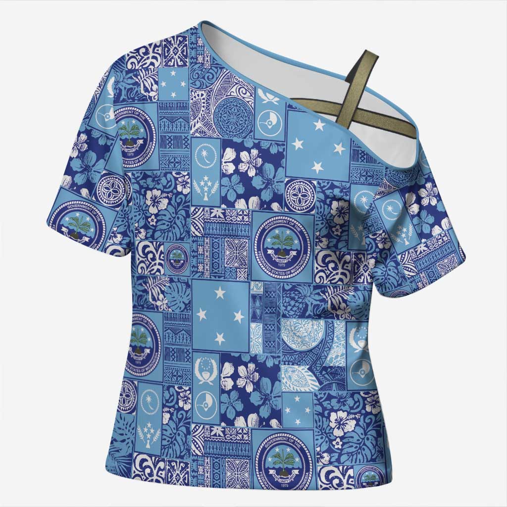 Federated States of Micronesia Merry Christmas Cross Shoulder Shirt Pacific Patchwork Xmas Vibes - Polynesian Pride