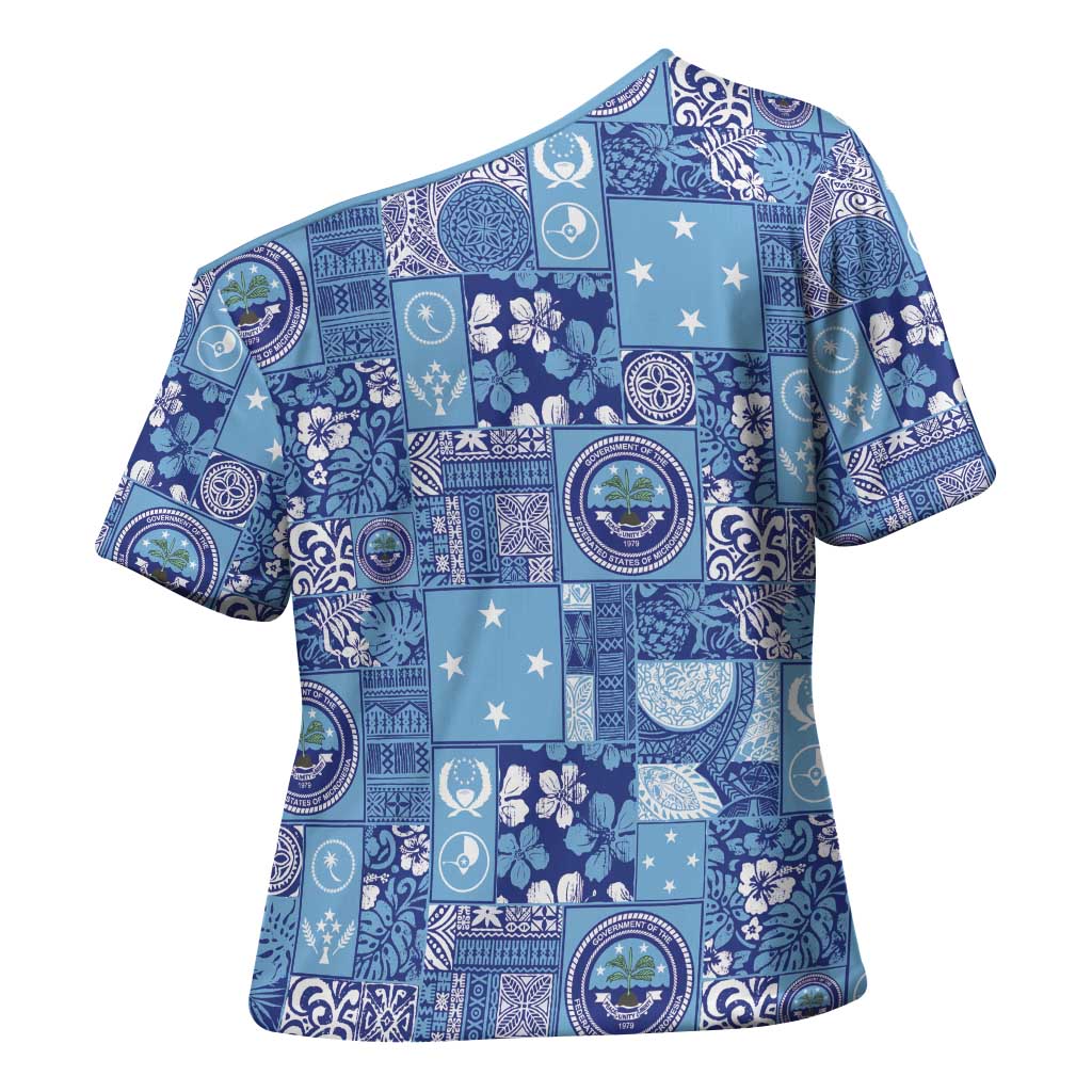Federated States of Micronesia Merry Christmas Cross Shoulder Shirt Pacific Patchwork Xmas Vibes - Polynesian Pride
