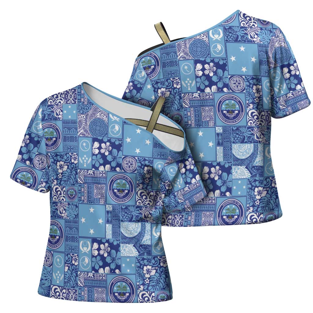 Federated States of Micronesia Merry Christmas Cross Shoulder Shirt Pacific Patchwork Xmas Vibes - Polynesian Pride