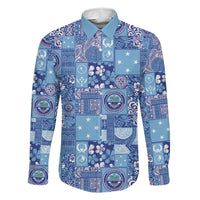 Federated States of Micronesia Merry Christmas Family Matching Off The Shoulder Long Sleeve Dress and Hawaiian Shirt Pacific Patchwork Xmas Vibes LT9 Dad's Shirt - Long Sleeve Blue - Polynesian Pride
