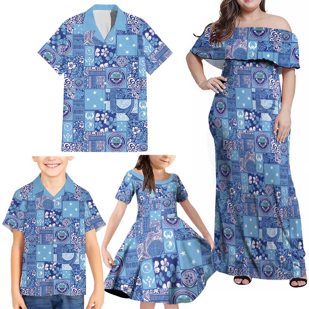 Federated States of Micronesia Merry Christmas Family Matching Off Shoulder Maxi Dress and Hawaiian Shirt Pacific Patchwork Xmas Vibes LT9 - Polynesian Pride